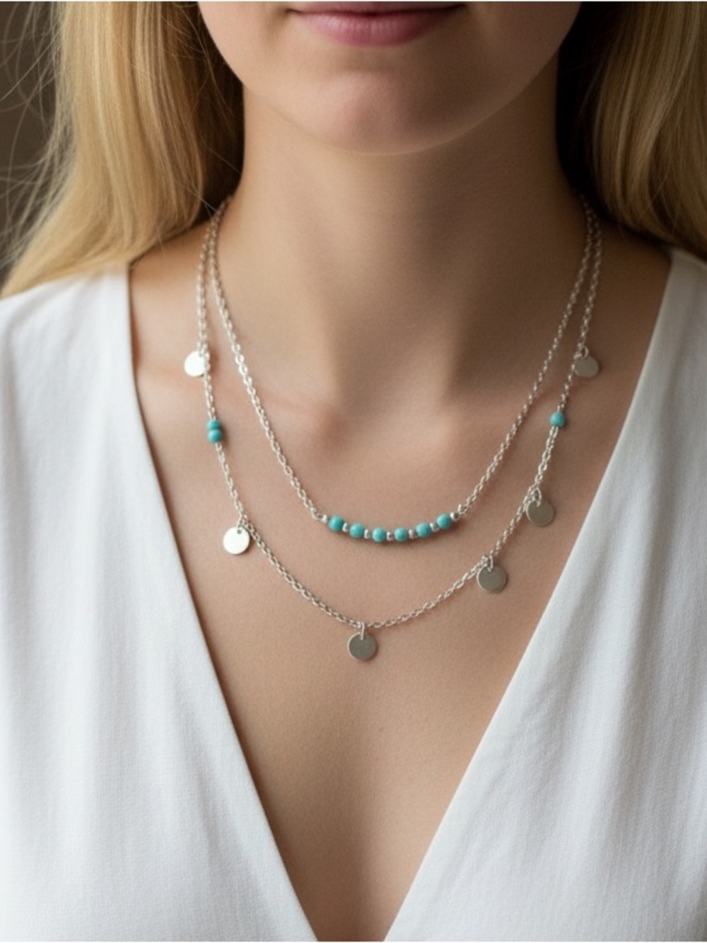 Kingman Turquoise Beaded Boho Indie Gold Necklace - Picture 4 of 4